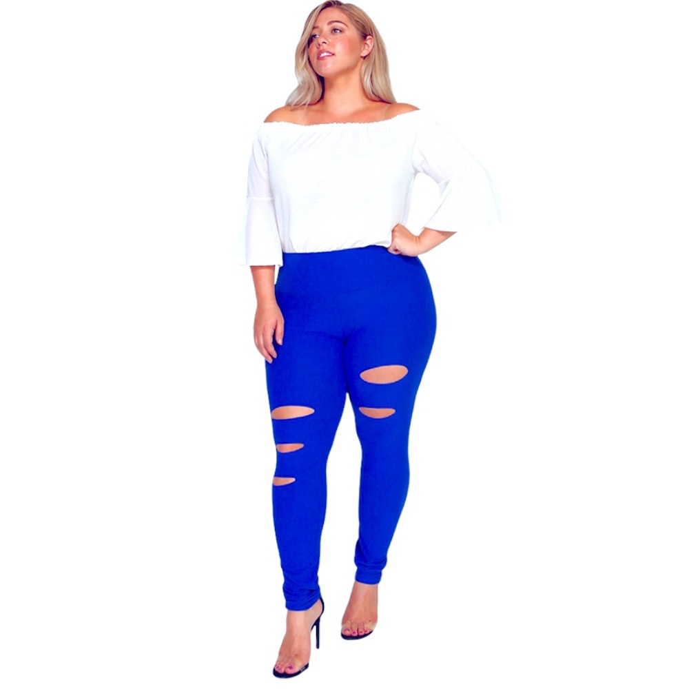 Bridgeton Royal Blue Distressed High Waist Pants
